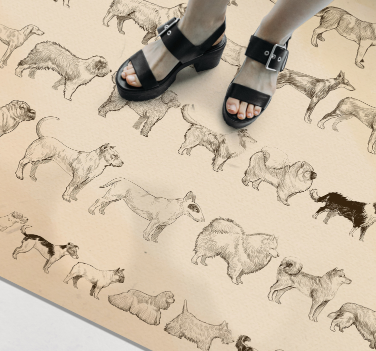 Beige dog illustrations animal vinyl rug - TenStickers