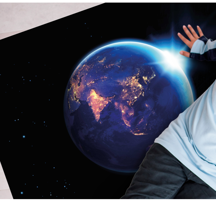 Earth surrounded by blue light living room rug - TenStickers