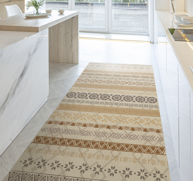Earthy geometric kitchen vinyl rug - TenStickers