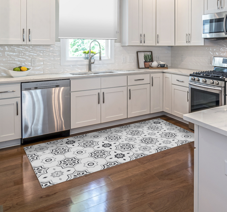 Elegant grey patterns kitchen vinyl rug - TenStickers