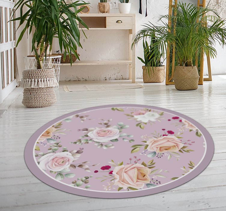 Floral Circle Elegance floral vinyl rug - TenStickers