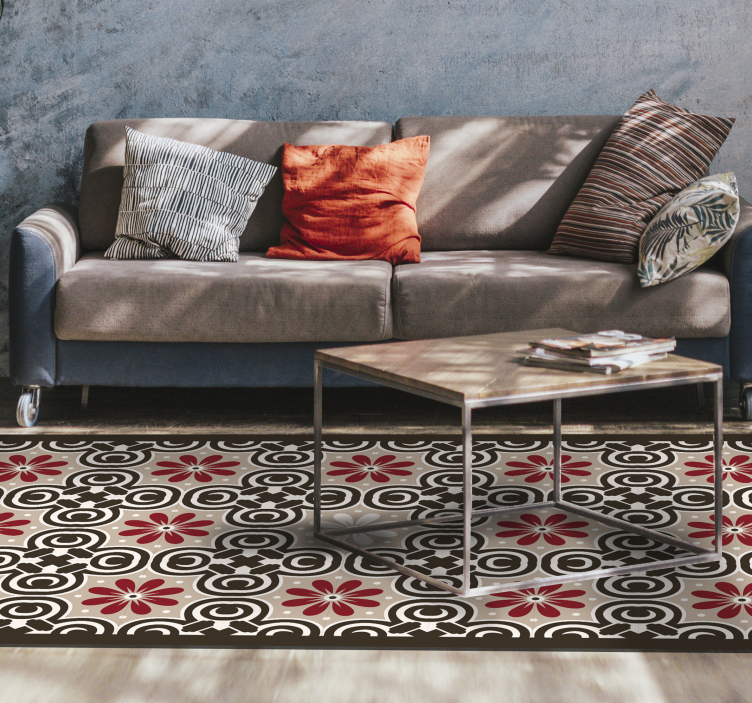 Floral Circular Patterns tile vinyl rug - TenStickers