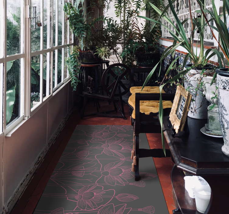 Floral Contour Sketch floral vinyl rug - TenStickers