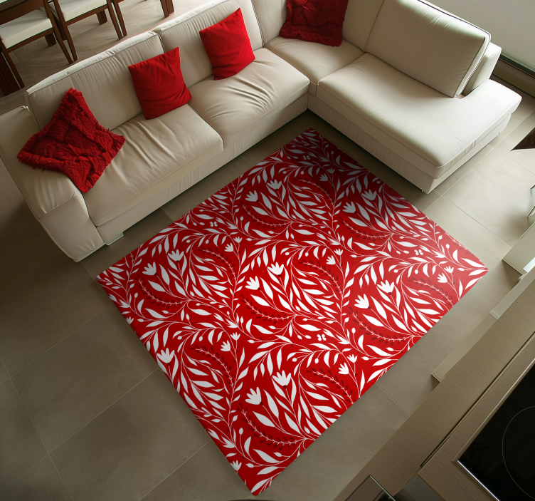 Floral leaf design red vinyl rug - TenStickers