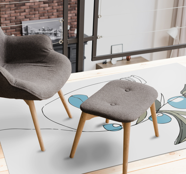 Floral Line Art floral vinyl rug - TenStickers