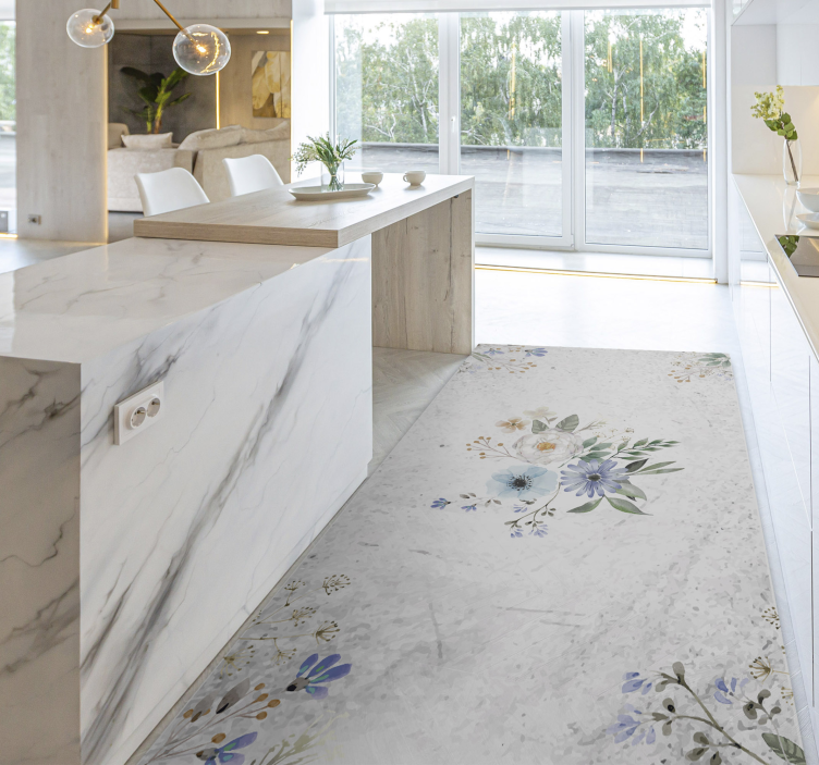 Floral Marble Elegance floral vinyl rug - TenStickers