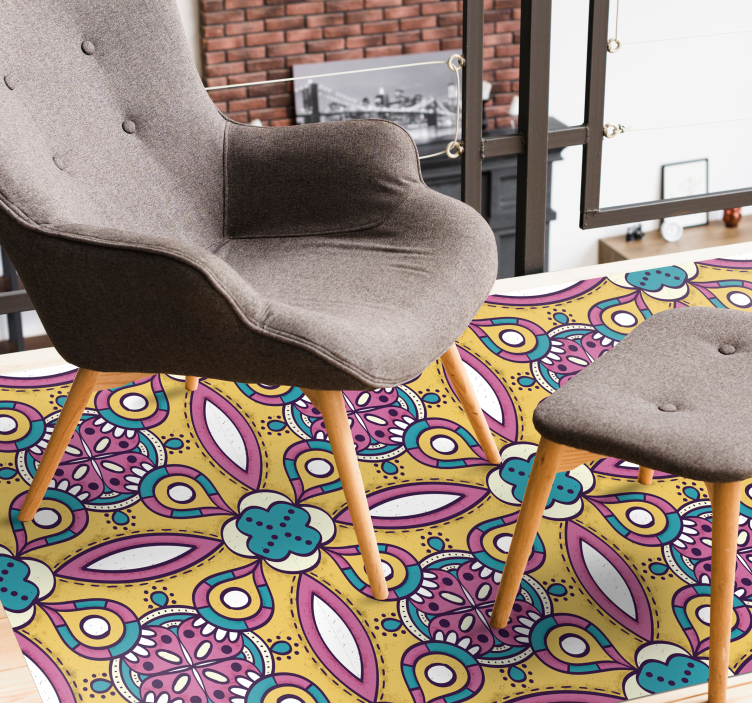 Floral Motif Ensemble floral vinyl rug - TenStickers