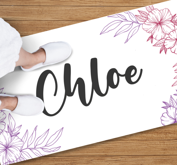 Floral custom name teen vinyl rug - TenStickers