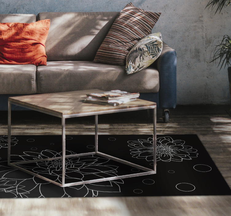 Floral Outline Contrast floral vinyl rug - TenStickers