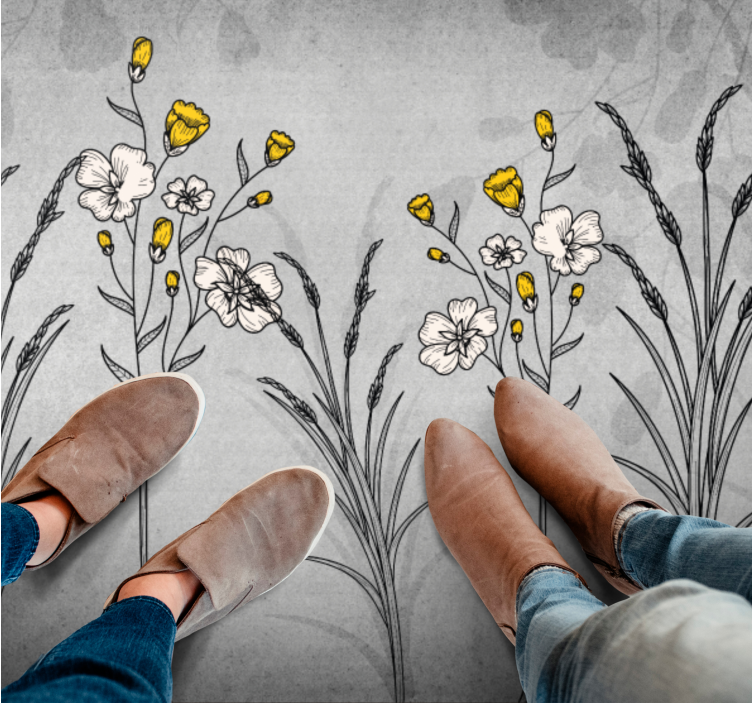 Floral Sketch Detail floral vinyl rug - TenStickers