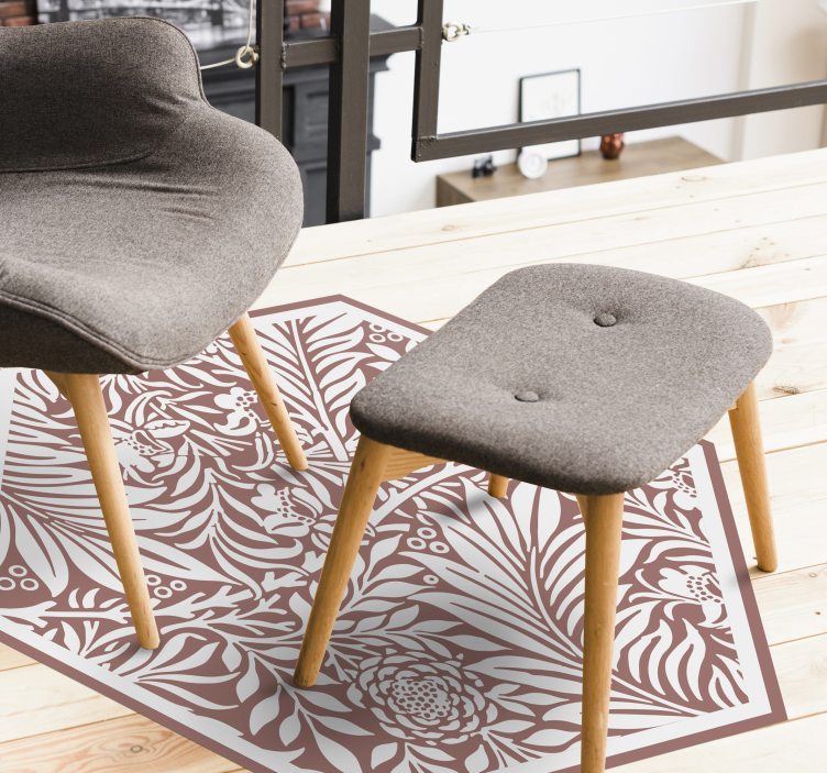 Floral Symmetry Hexagon floral vinyl rug - TenStickers