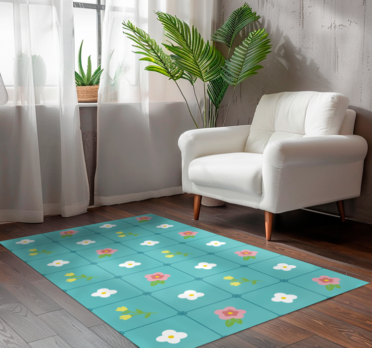 Floral Tile Pattern floral rug - TenStickers