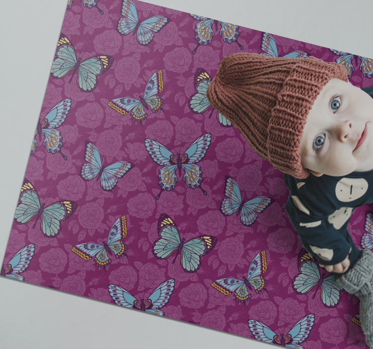 Floral vinyl rug butterfly floral design - TenStickers