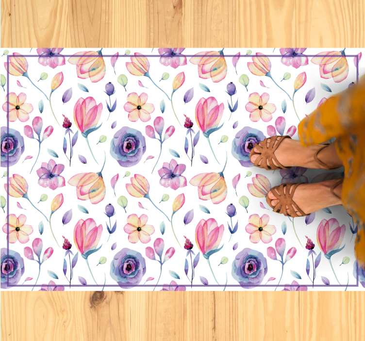 Floral vinyl rug in floral watercolor pattern - TenStickers