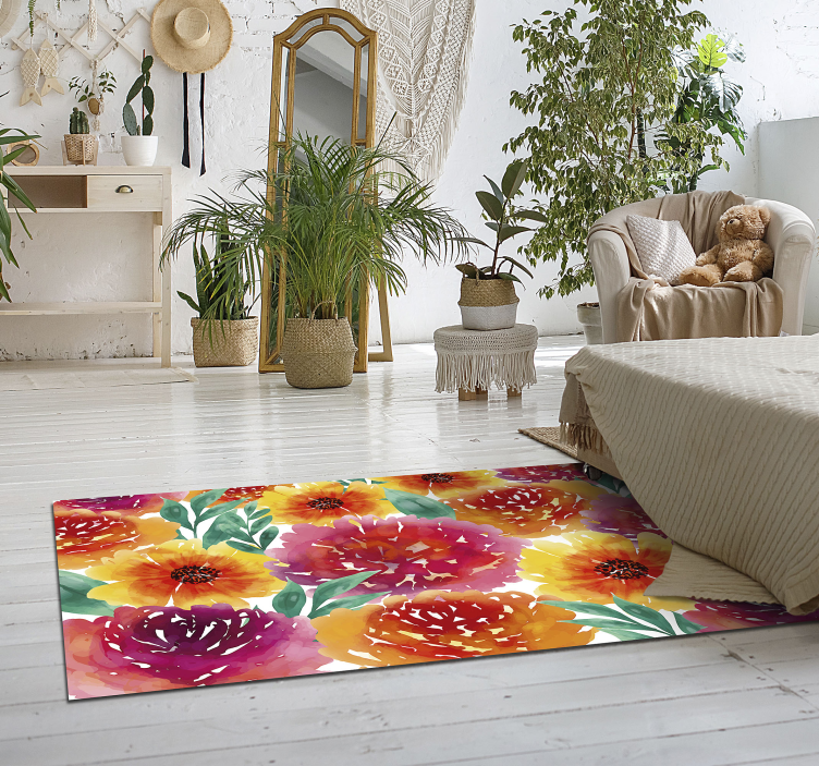 Floral Watercolor floral vinyl rug - TenStickers