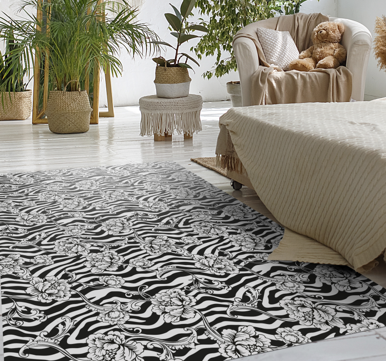 Floral Zebra Pattern animal print vinyl rug - TenStickers
