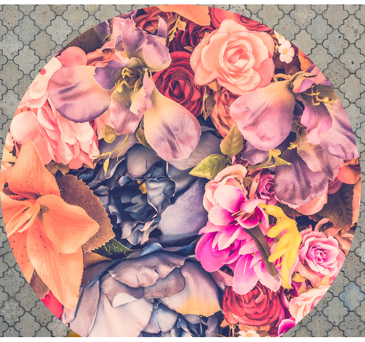 Blooming Circular Composition floral vinyl rug - TenStickers