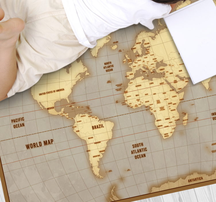 Vintage beige layout world map vinyl rug - TenStickers