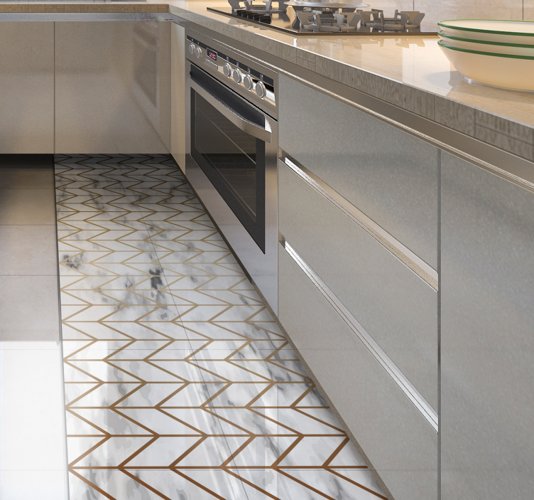 Gold and marble geometrics kitchen mat - TenStickers