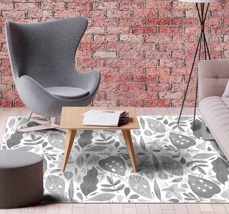 Gray Leaf Pattern nature vinyl rug - TenStickers