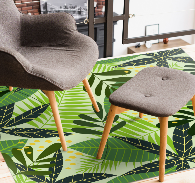 Green leaves floral rug design - TenStickers