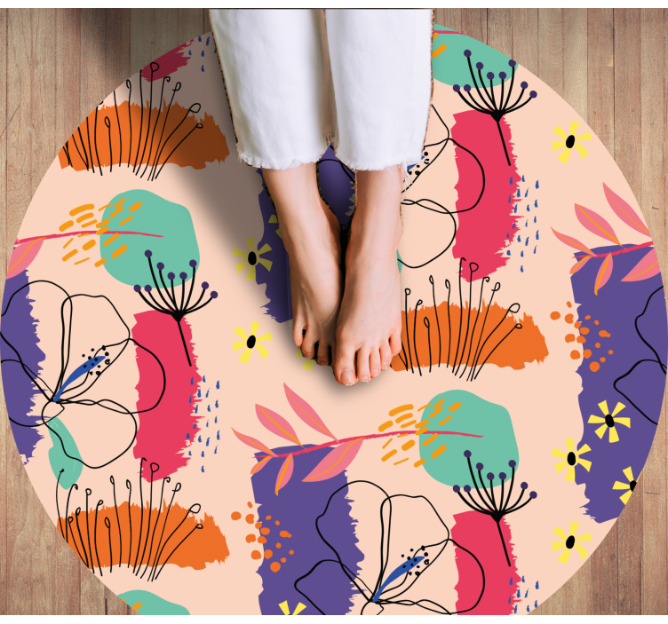 Hand painted abstract flowers floral rug - TenStickers