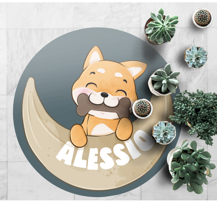 Puppy with bone and name kids vinyl rug - TenStickers