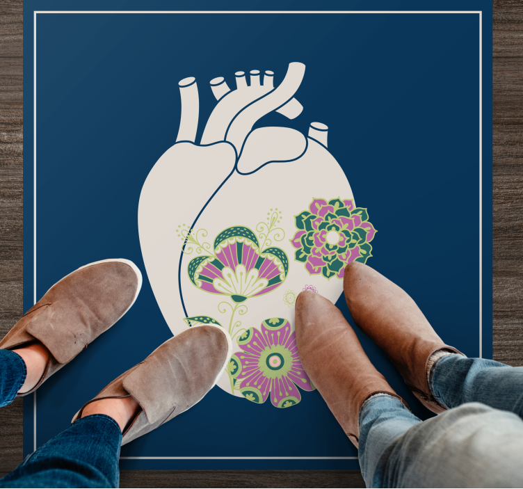 Heart Floral Pattern Scandinavian vinyl rug - TenStickers