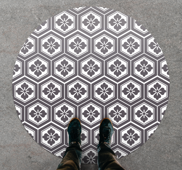 Circular vinyl rug with hexagonal floral design - TenStickers