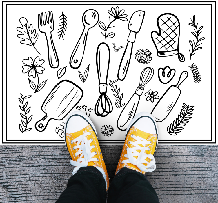 Kitchen vinyl rug with kitchen utensils design - TenStickers