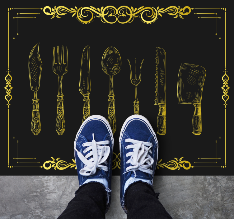 Kitchen vinyl rug kitchen utensils design - TenStickers