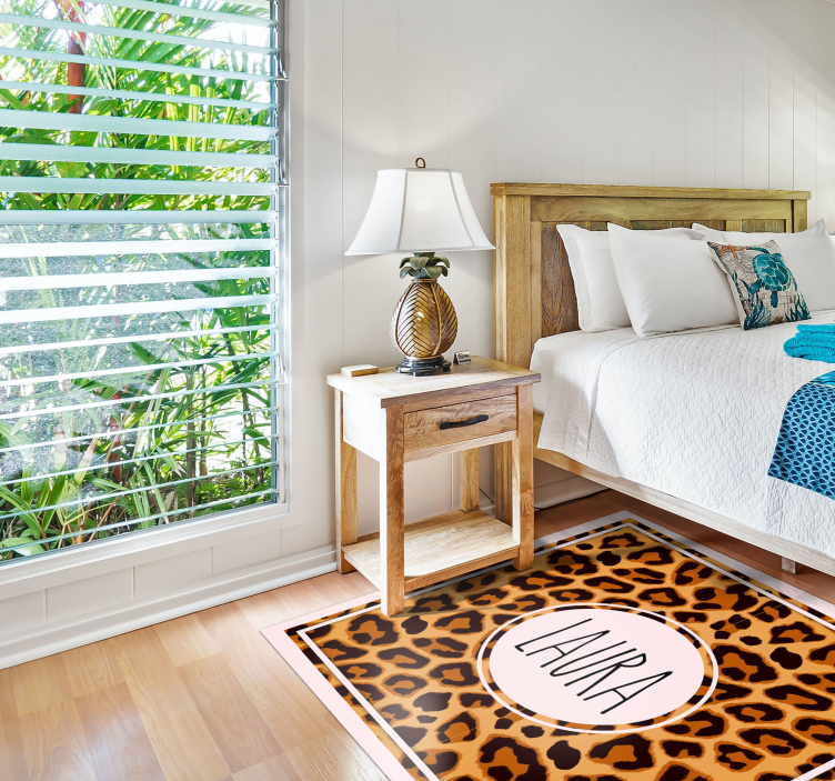 Leopard pattern with name teen vinyl rug - TenStickers
