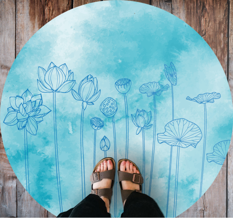 Lotus blue splash floral vinyl rug - TenStickers