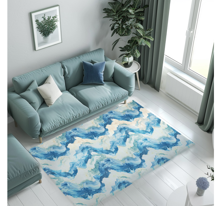 Marbled waves blue vinyl rug - TenStickers