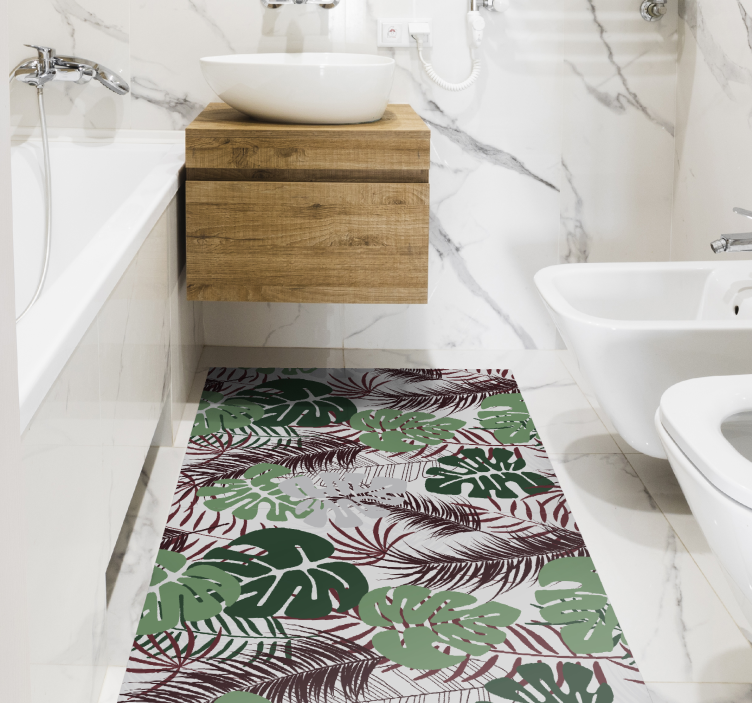 Maroon and Green Monstera Leaves vinyl rug - TenStickers