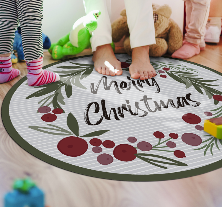 Merry christmas with holly Christmas tree mat - TenStickers