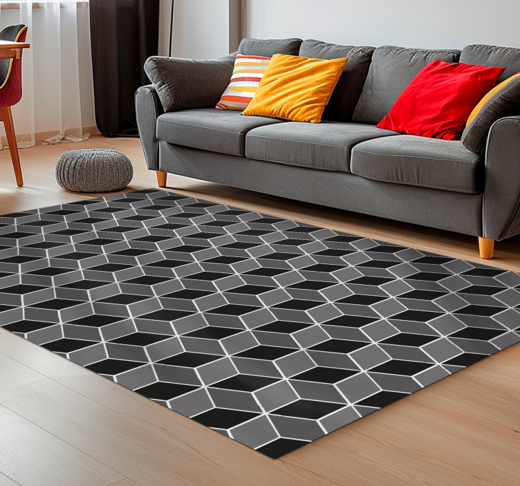 Modern 3D cube black vinyl rug - TenStickers