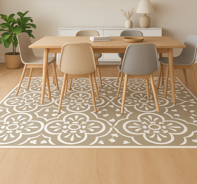 Monochromatic Encaustic Border dining room vinyl rug - TenStickers