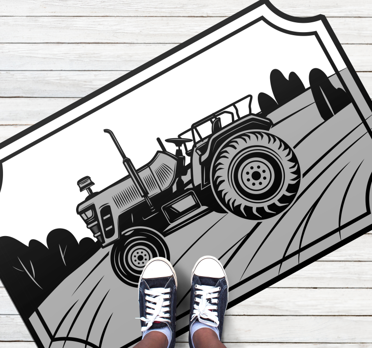 Monochrome Tractor kids vinyl rug - TenStickers