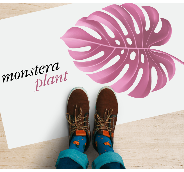 Pink monstera plant floral vinyl rug - TenStickers