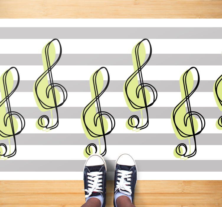 Musical Notes Pattern striped vinyl rug - TenStickers