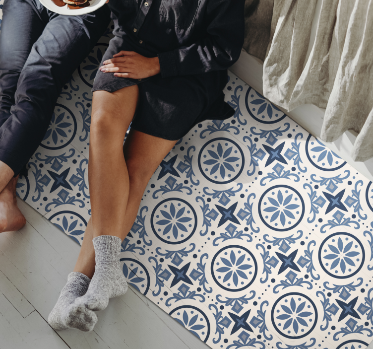 Blue nautical pattern tile vinyl rug - TenStickers