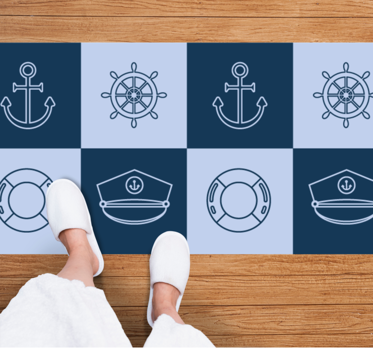 Nautical Themed Icons world map vinyl rug - TenStickers