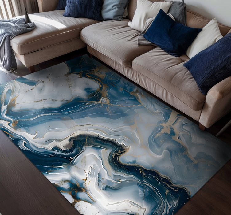Navy blue & White colors marble vinyl rug - TenStickers