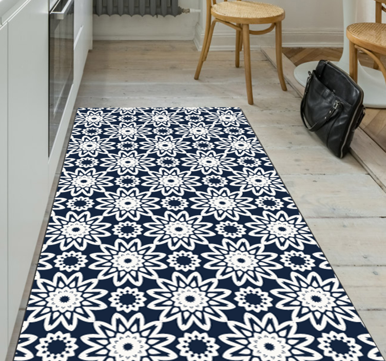 Navy floral design kitchen vinyl rug - TenStickers