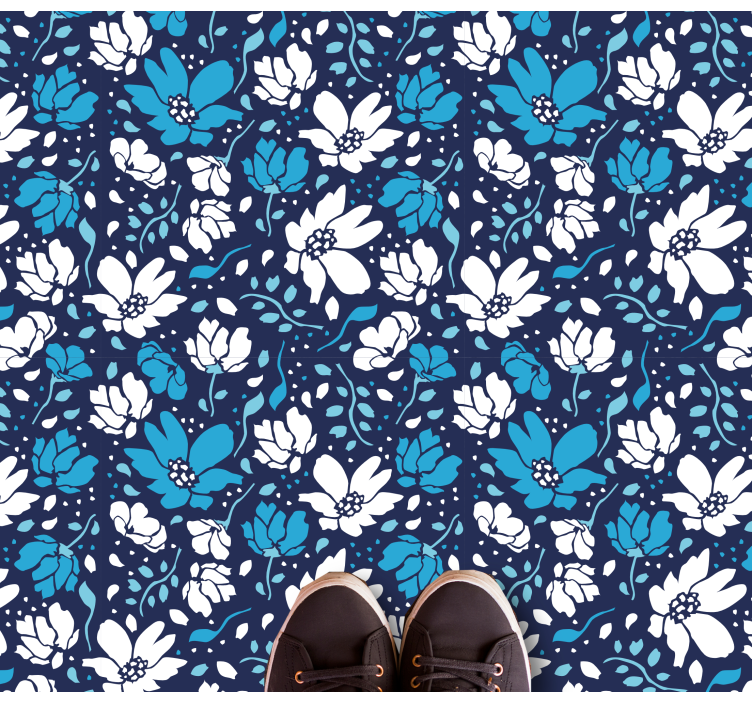 Navy floral motif floral vinyl rug - TenStickers