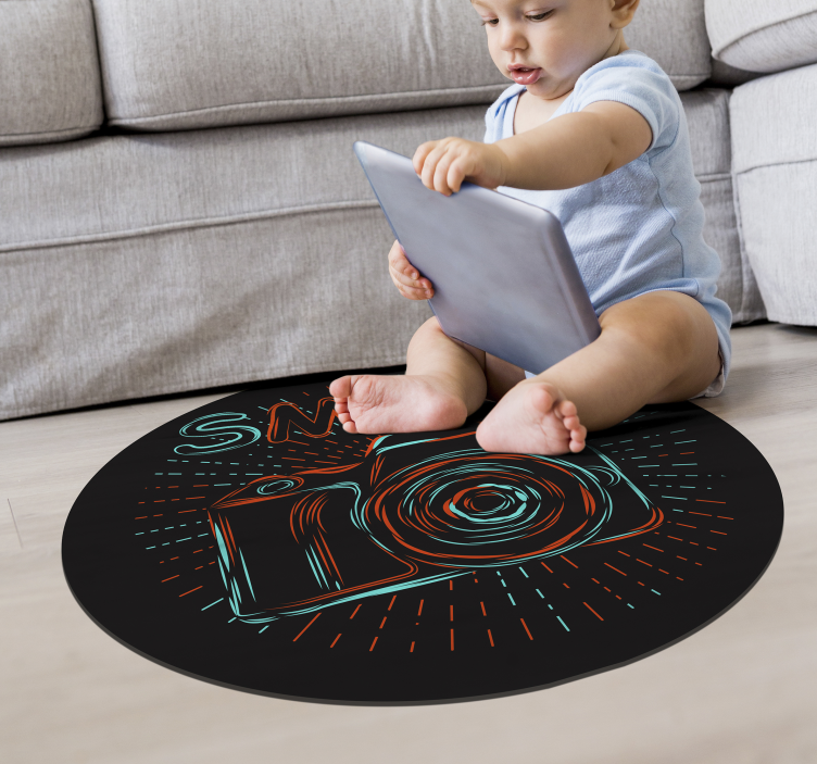 Neon Camera Illustration kids vinyl rug - TenStickers