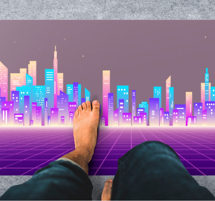 Neon Cityscape Horizon modern vinyl rug - TenStickers