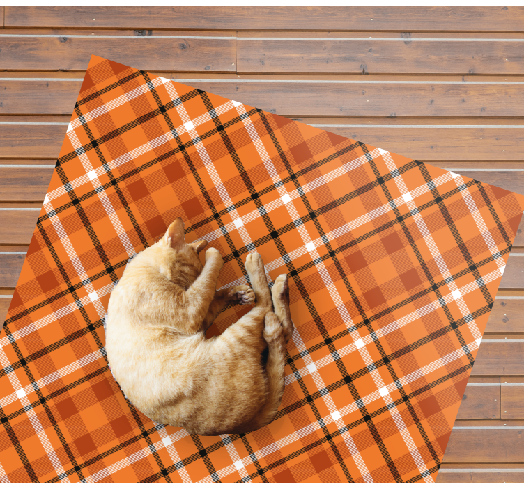 Orange squares with brown lines vinyl rug - TenStickers