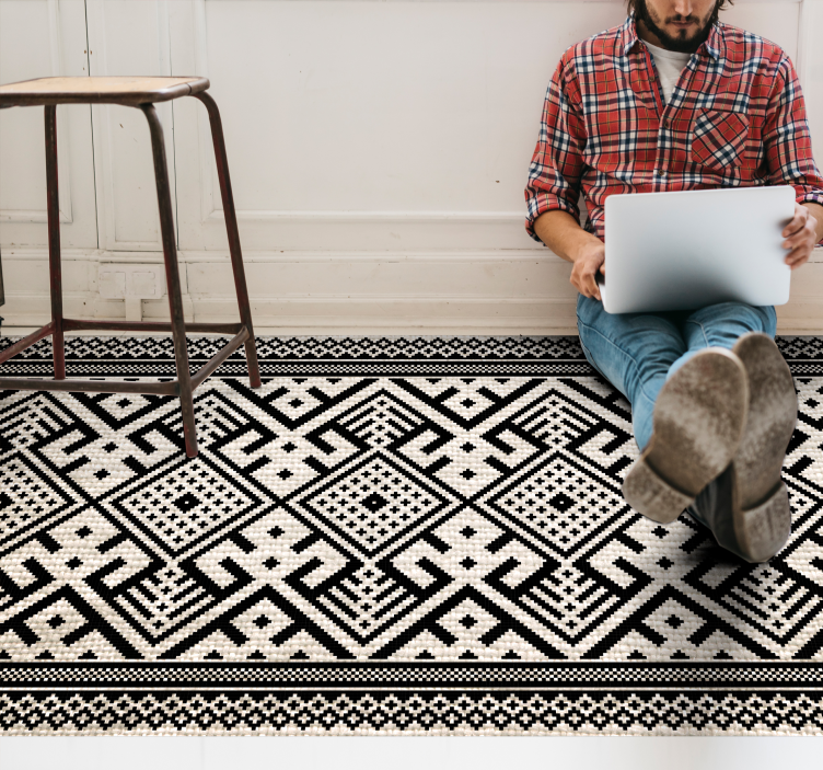 Geometric vinyl rug black and white geometric design - TenStickers